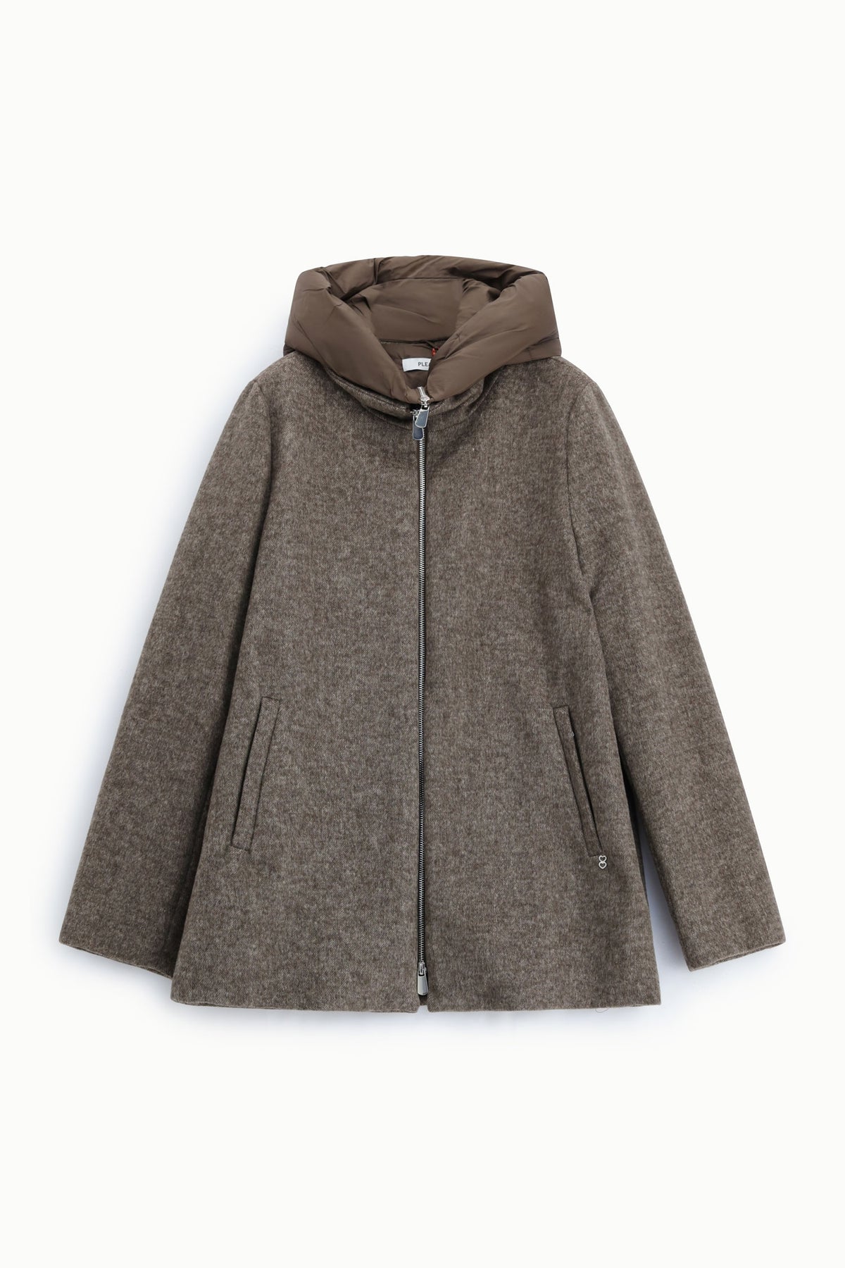 Veste courte femme en laine mélangée – capuche matelassée, coloris marron – Please
