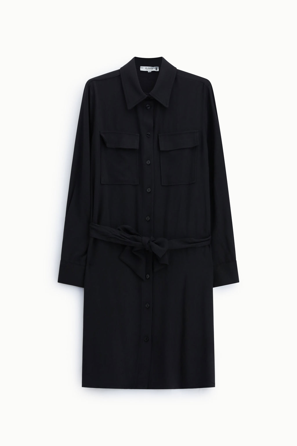 Robe chemise ceinturée à poches poitrine – Please