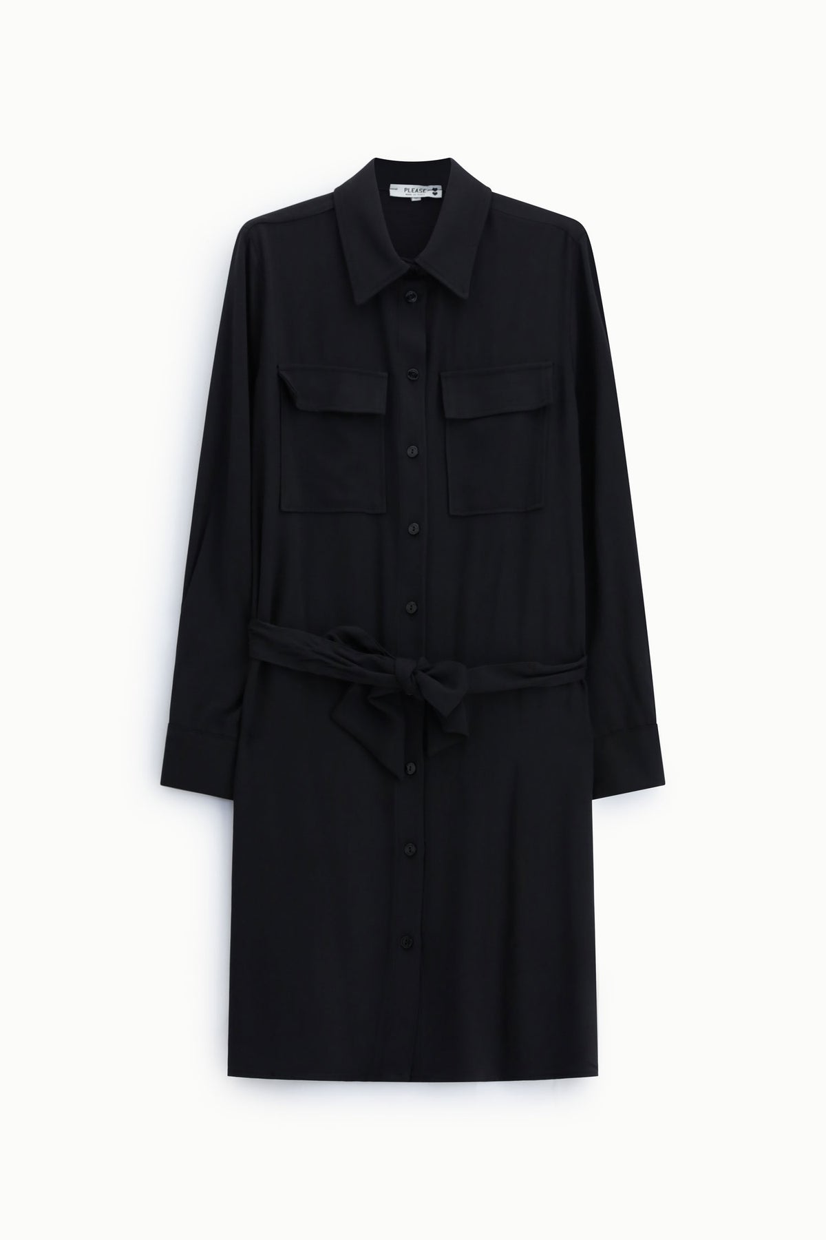 Robe chemise ceinturée à poches poitrine – Please