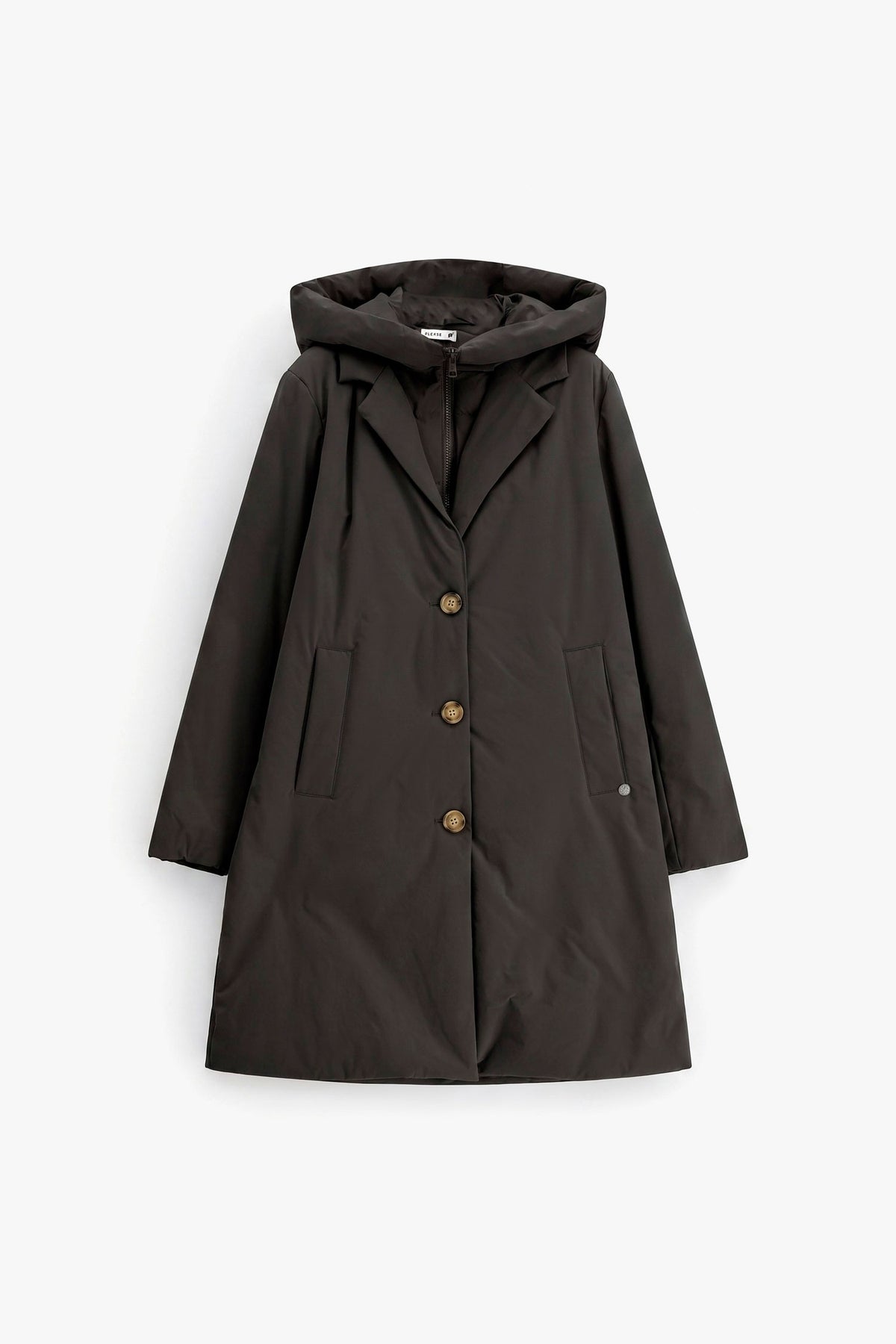 Manteau doudoune long femme à capuche – boutonnage, coloris noir – Please