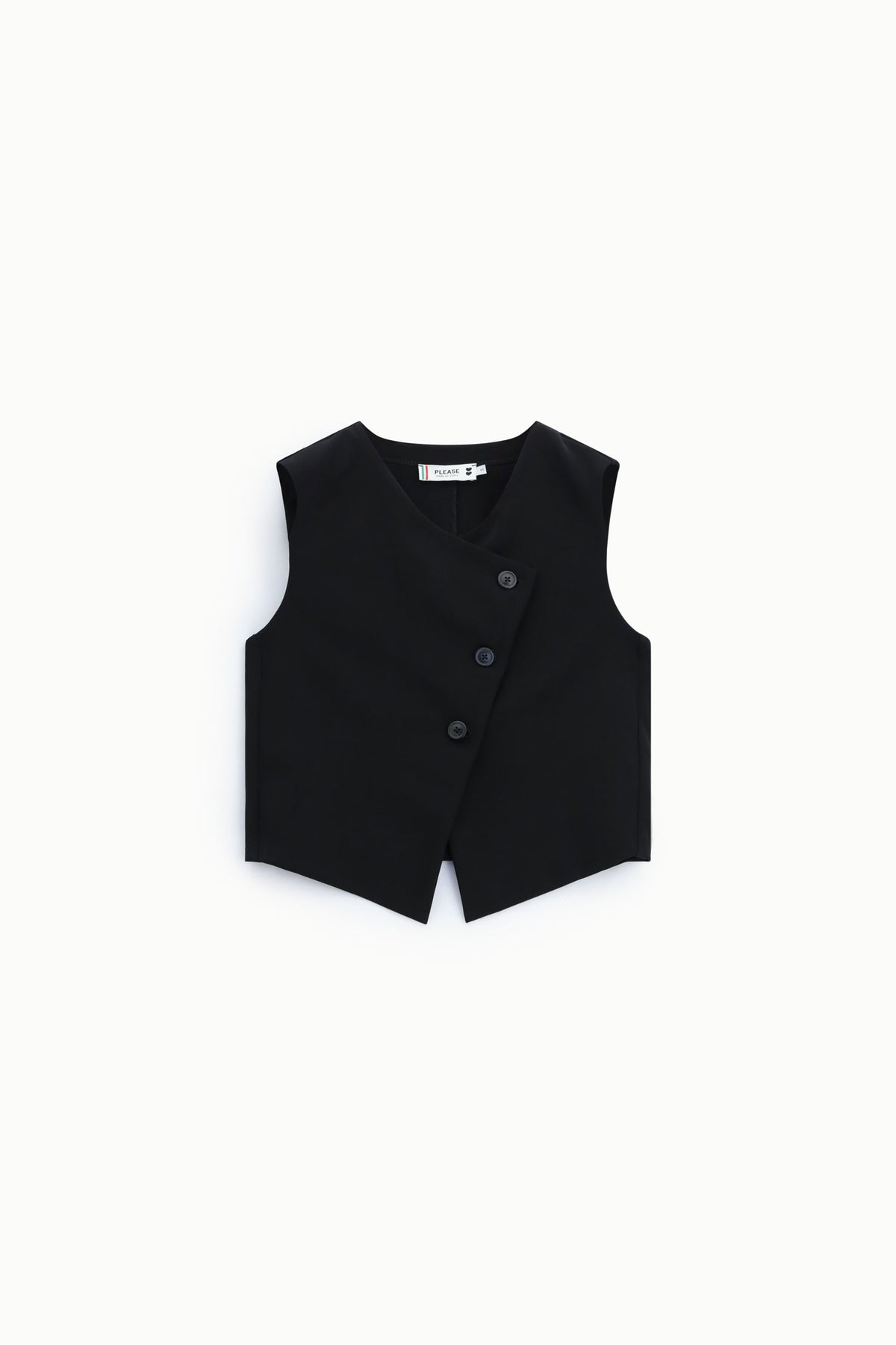Gilet de tailleur femme à boutonnage asymétrique en crêpe fluide, coloris noir – Please