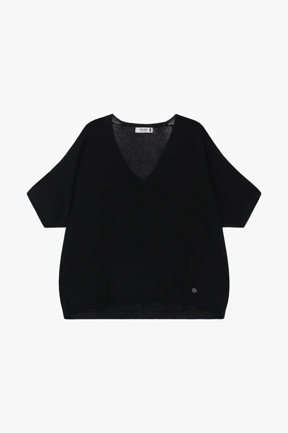 Pull femme ample à col V et manches courtes, noir – Please