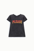 T-shirt effet délavé à lettrage collégien – Please
