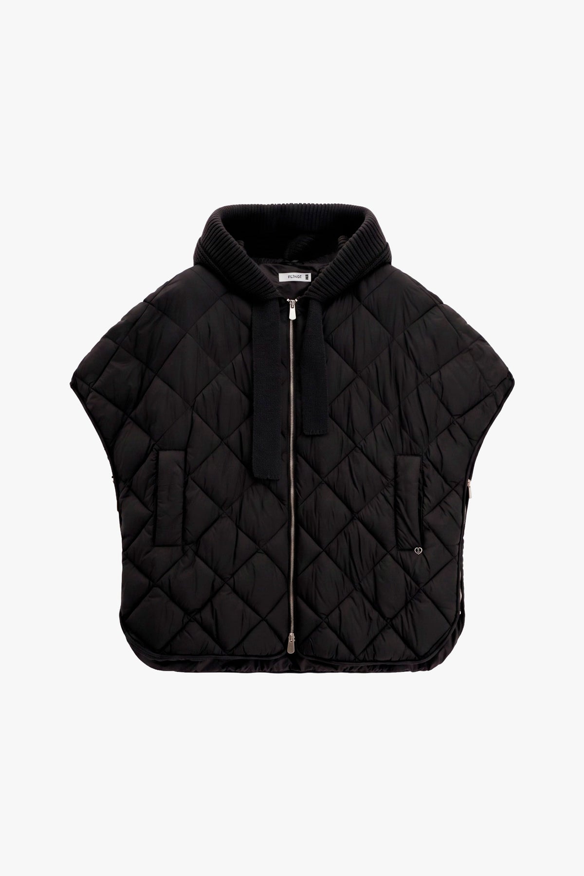 Cape matelassée femme à capuche en maille – fermeture zippée, coloris noir – Please
