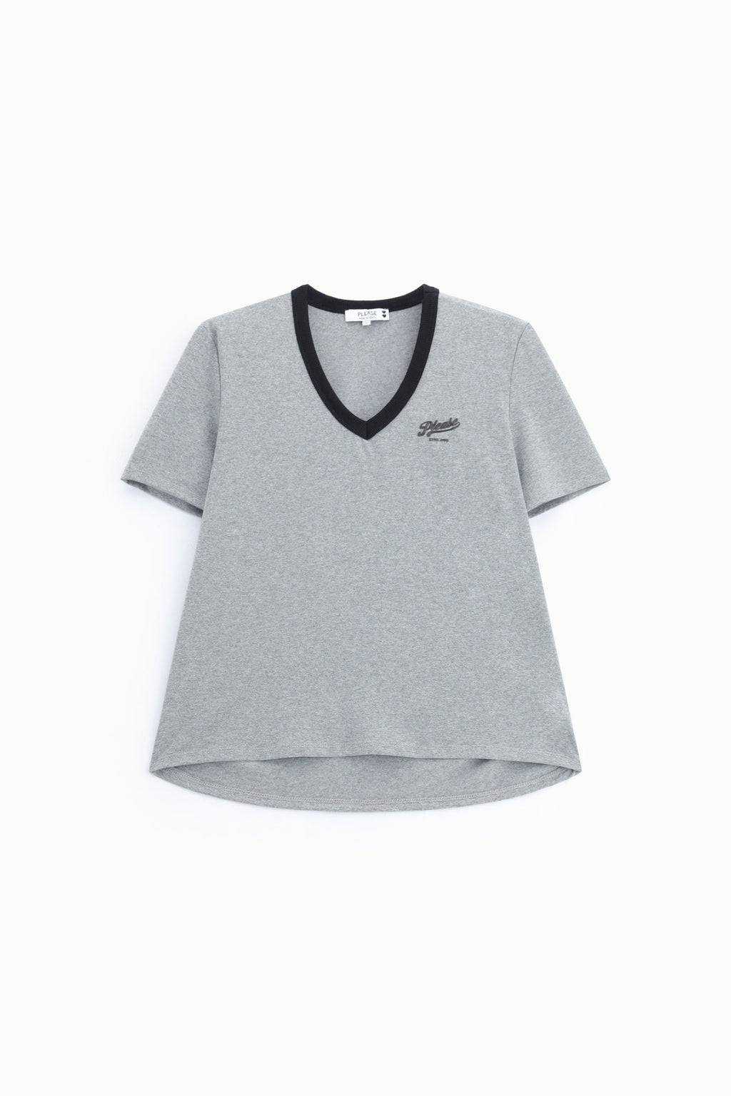 T-shirt col V à bord contrasté et broderie – Please