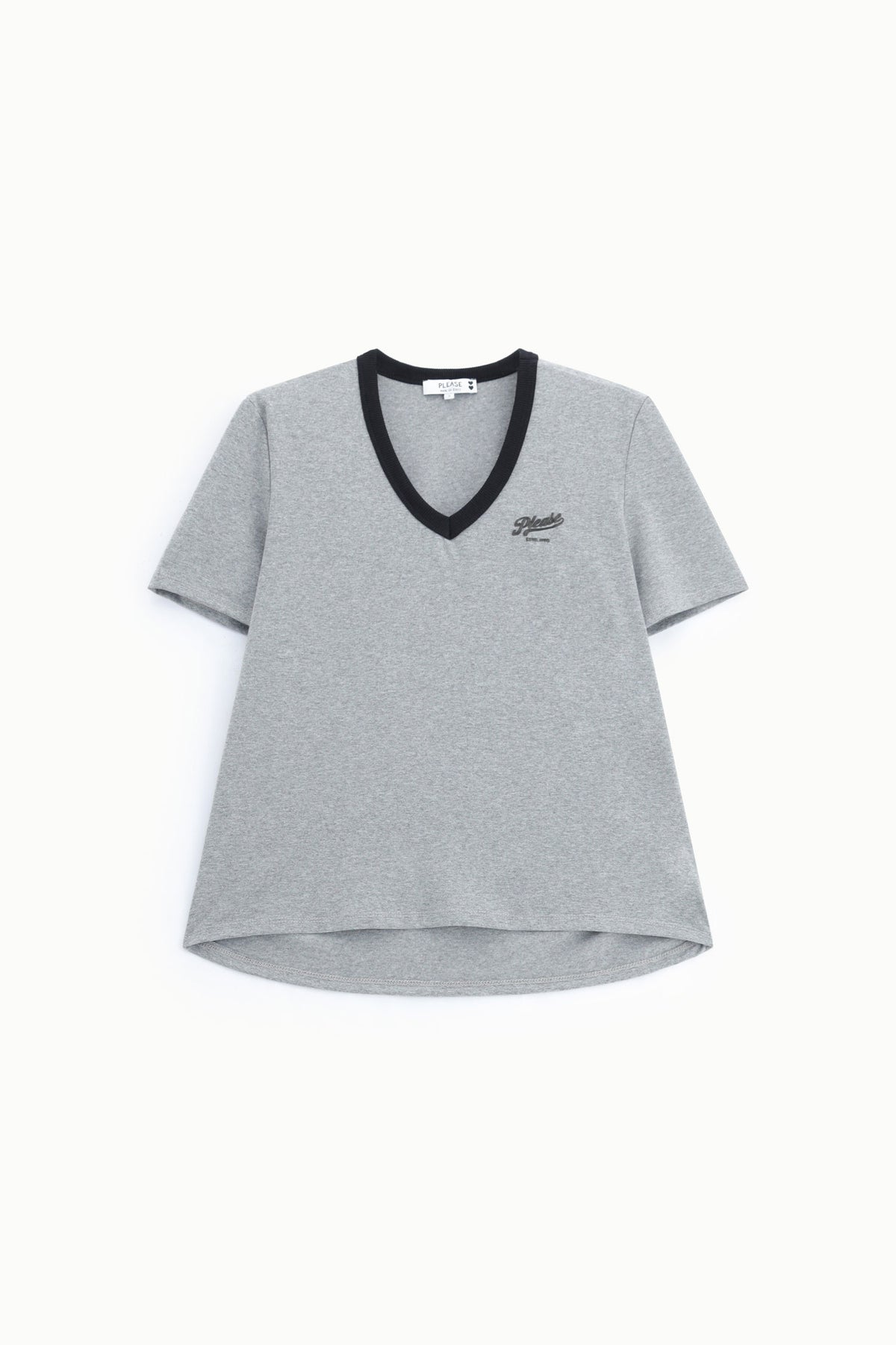 T-shirt col V à bord contrasté et broderie – Please