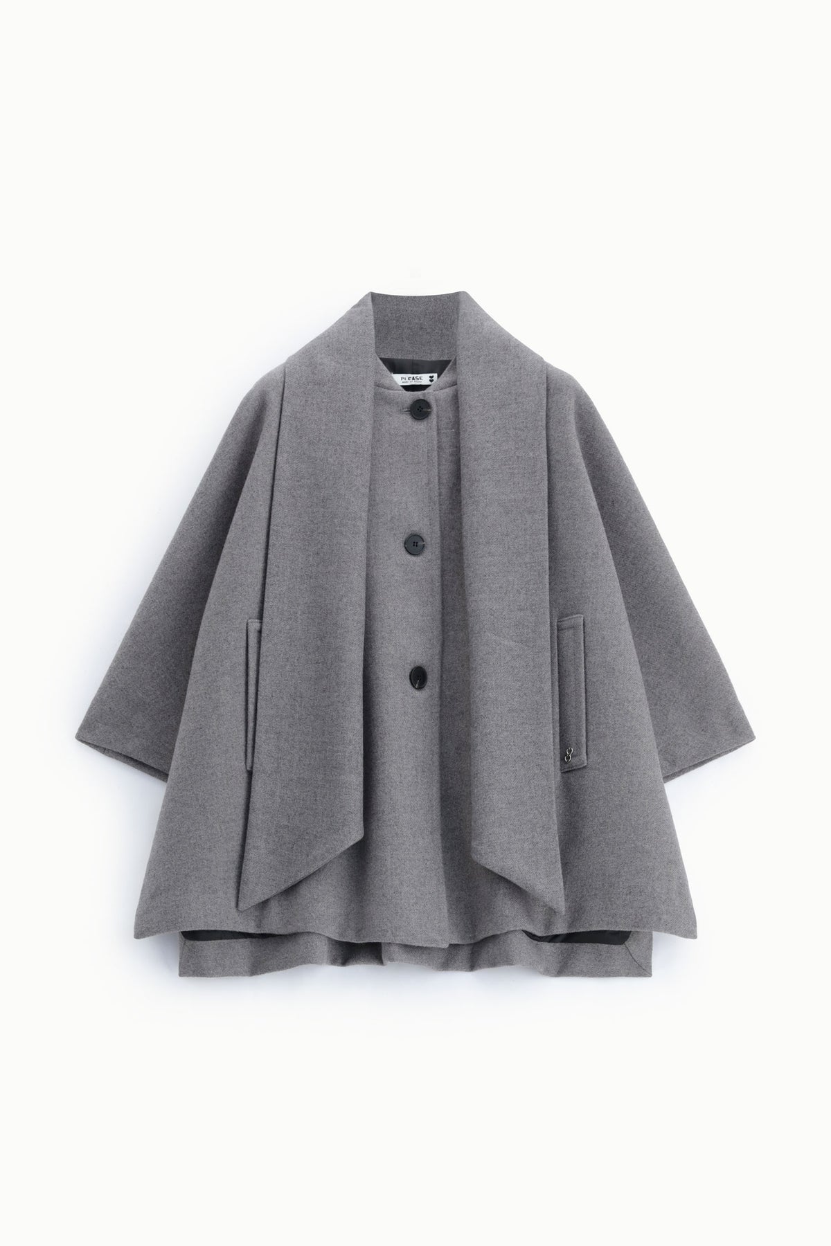 Cape femme en drap à écharpe intégrée, coloris gris – Please