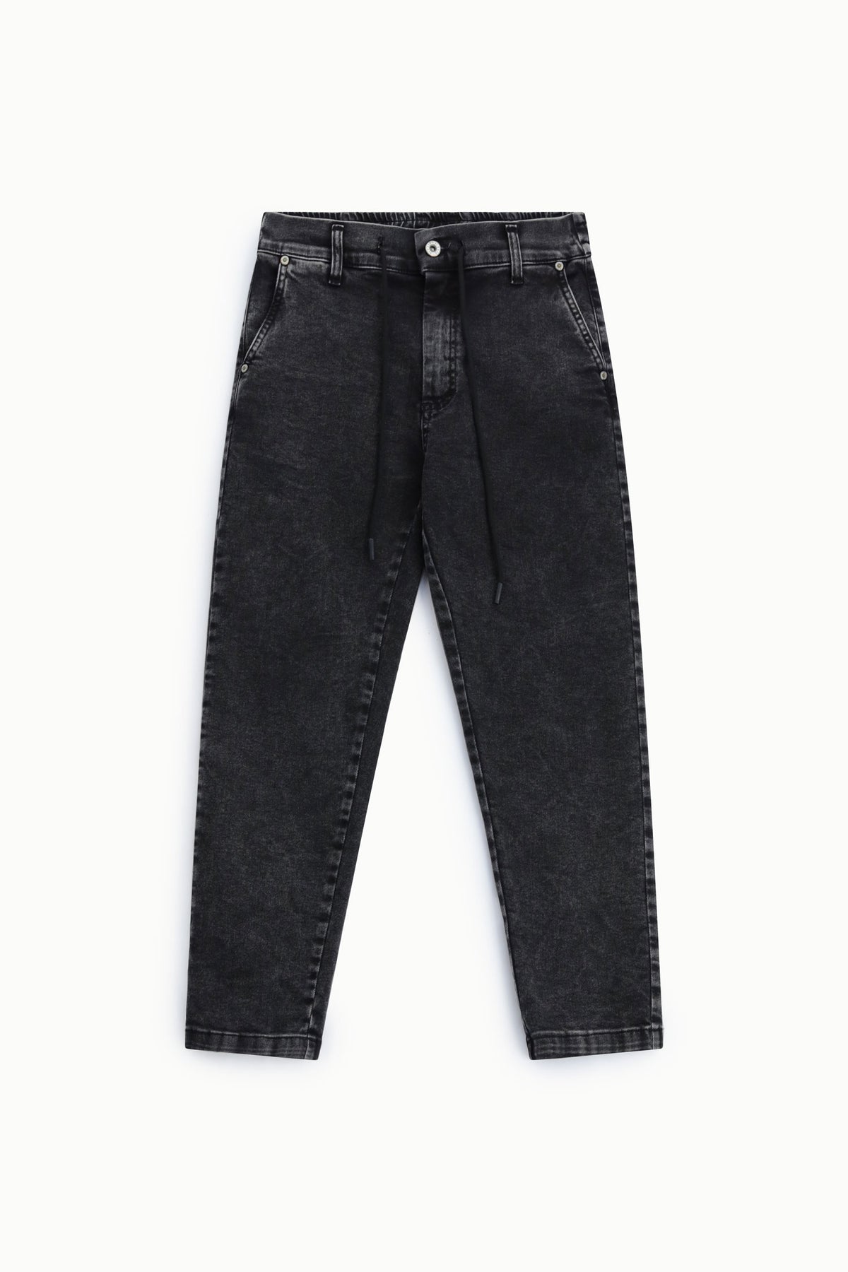 Jean fuselé femme à taille coulissante, noir délavé – Please