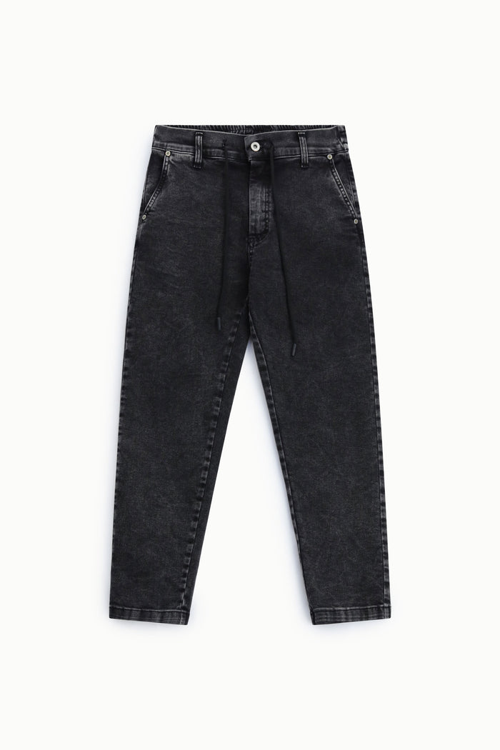 Jean fuselé femme à taille coulissante – noir délavé – Please
