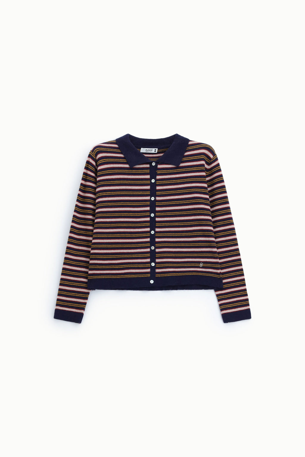 Cardigan rayé à col polo boutonné – Please