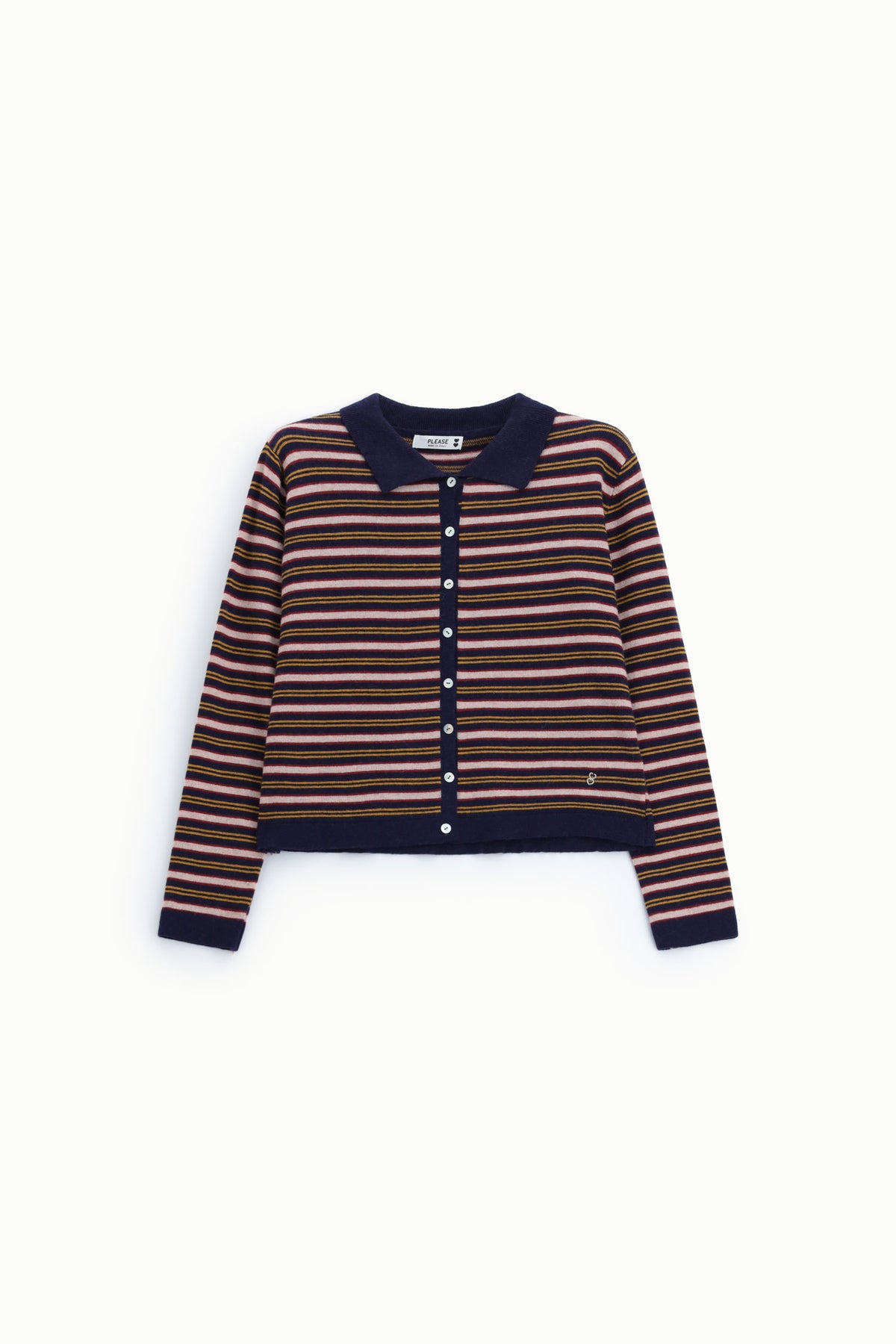 Cardigan rayé à col polo boutonné – Please