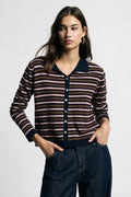 Cardigan rayé à col polo boutonné – Please