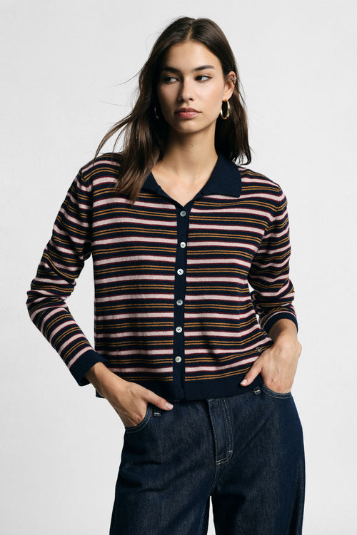 Cardigan rayé à col polo boutonné – Please