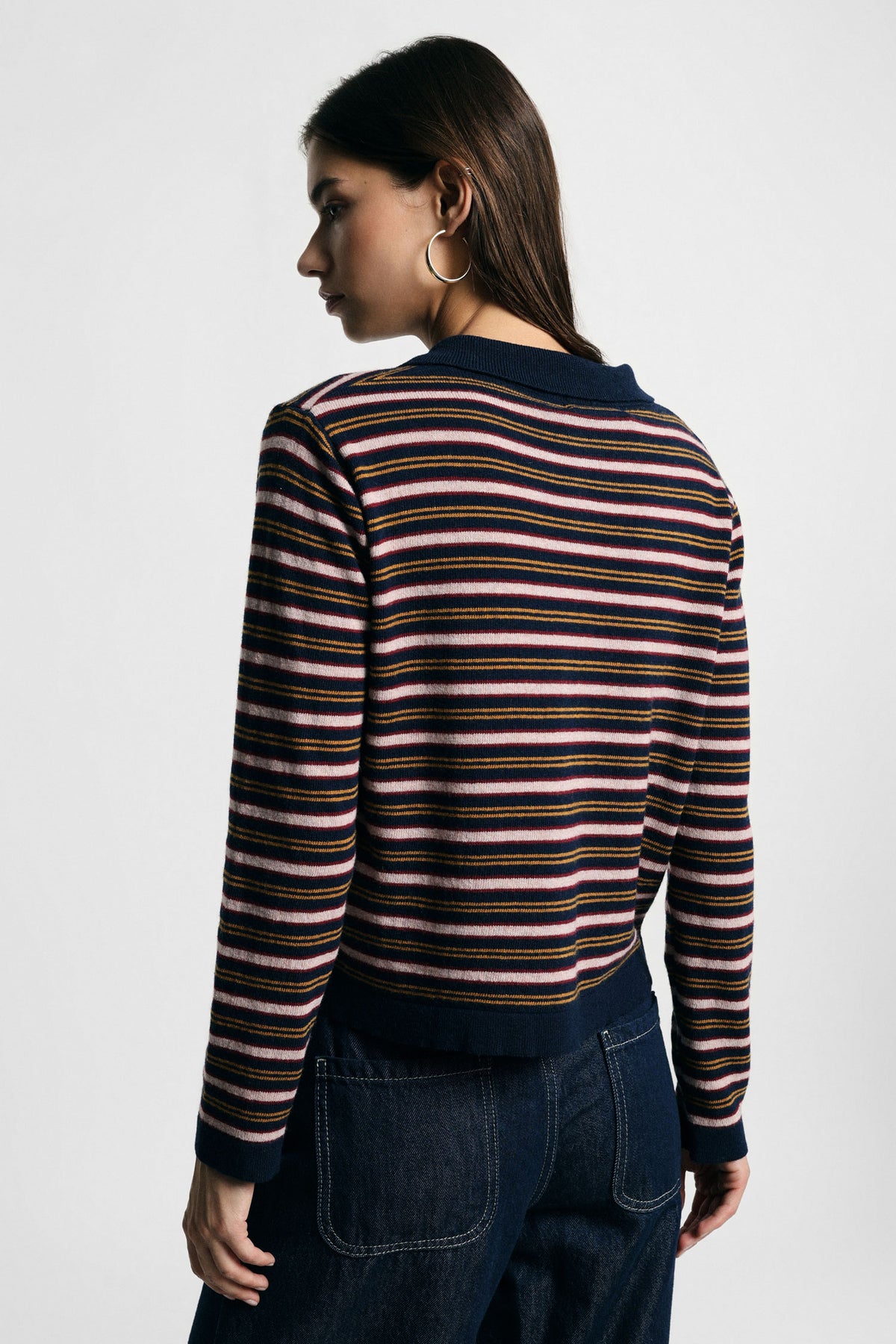 Cardigan rayé à col polo boutonné – Please
