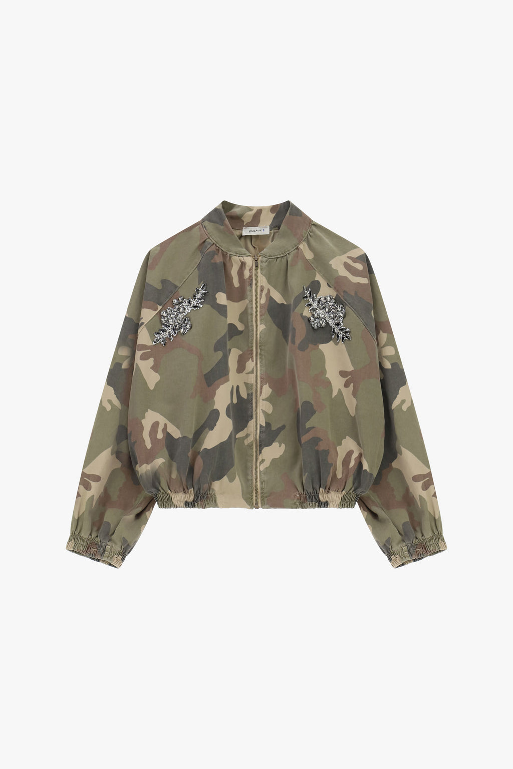 Blouson bomber femme camouflage à ornements bijoux – Please