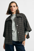 Veste courte manches trois-quarts à carreaux Gris et camel, porté face, coloris gris et camel – Please