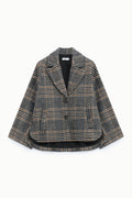 Veste courte femme prince-de-galles – manches larges, bas arrondi, coloris noir et tabac – Please