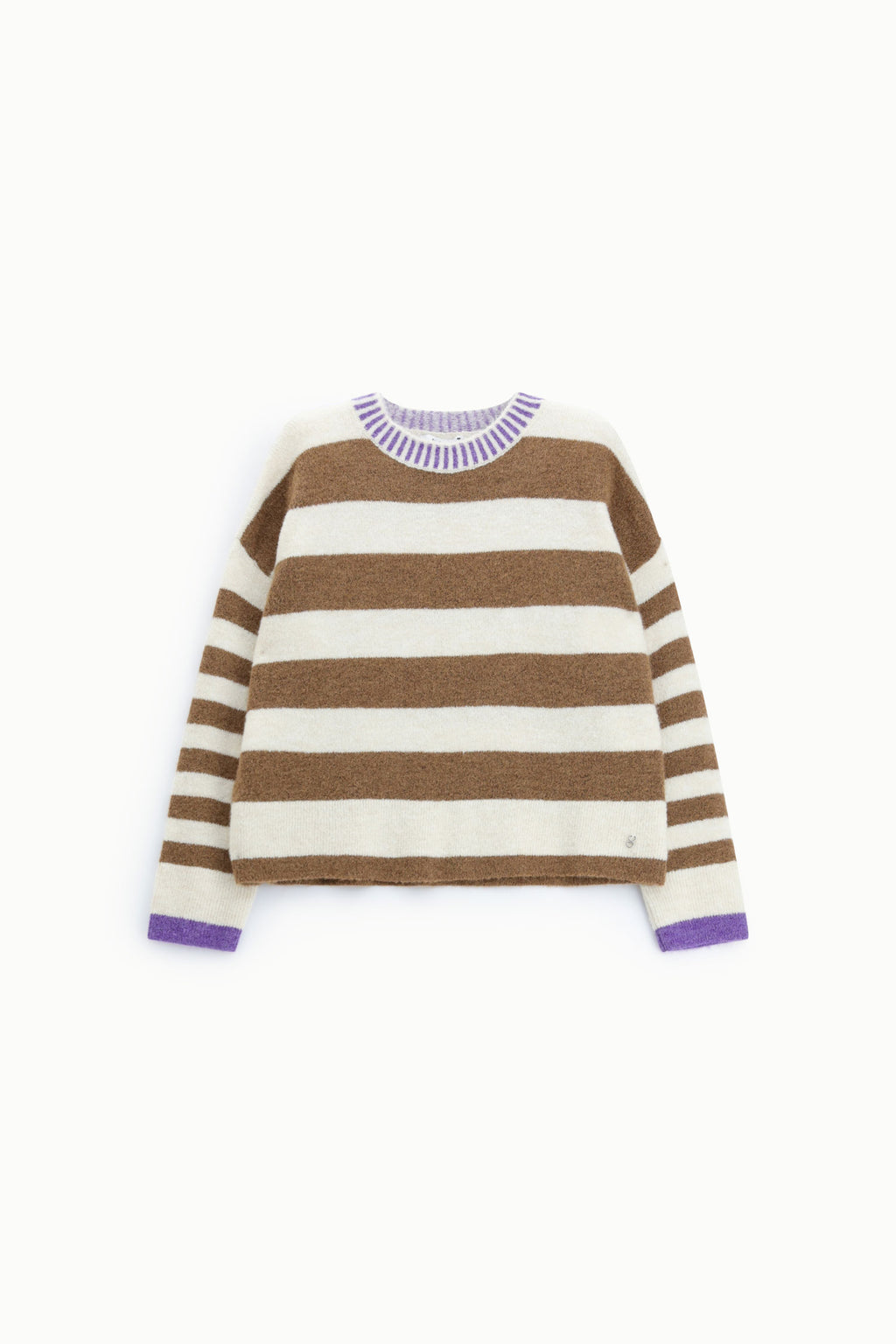 Pull femme à larges rayures, col et poignets contrastés – Please
