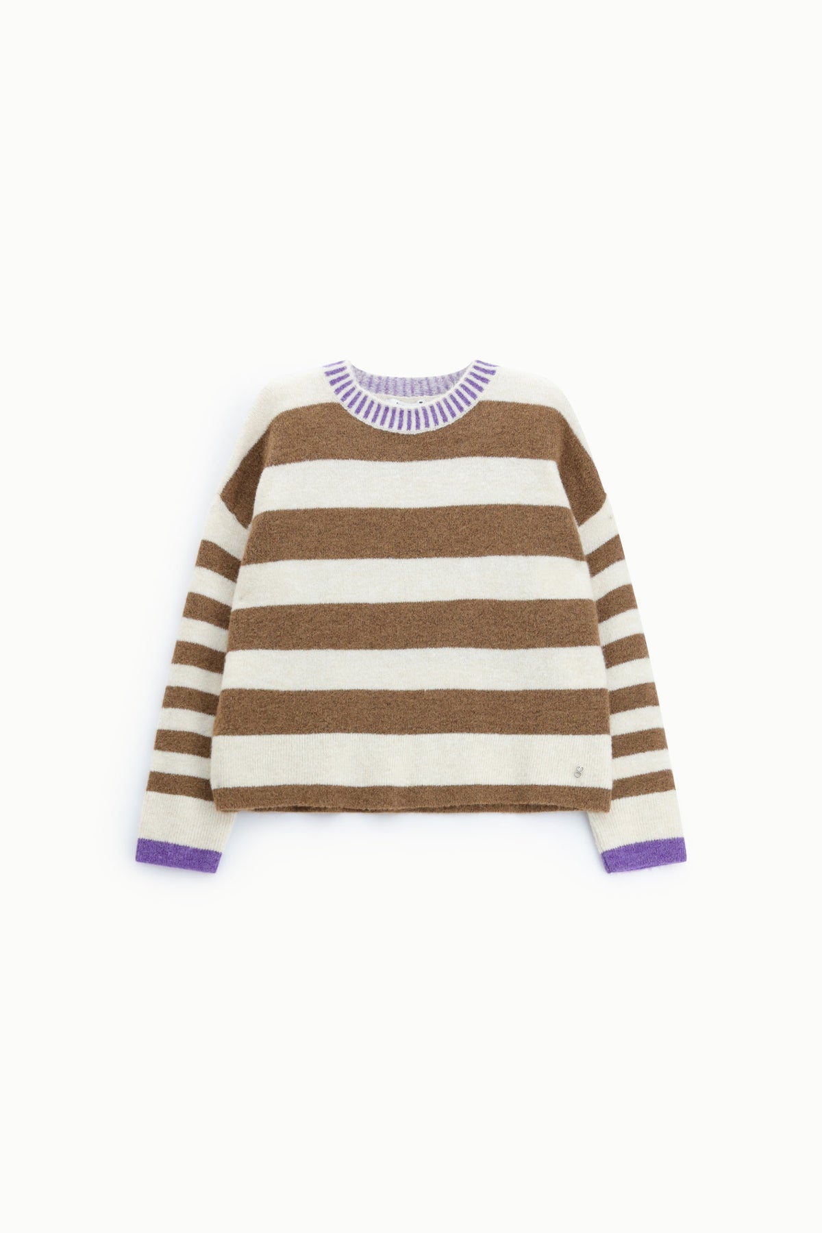 Pull femme à larges rayures, col et poignets contrastés – Please