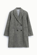 Manteau long femme croisé à carreaux, coloris noir et gris – Please