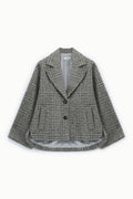 Veste courte femme à carreaux – manches larges, bas arrondi, coloris noir et gris – Please