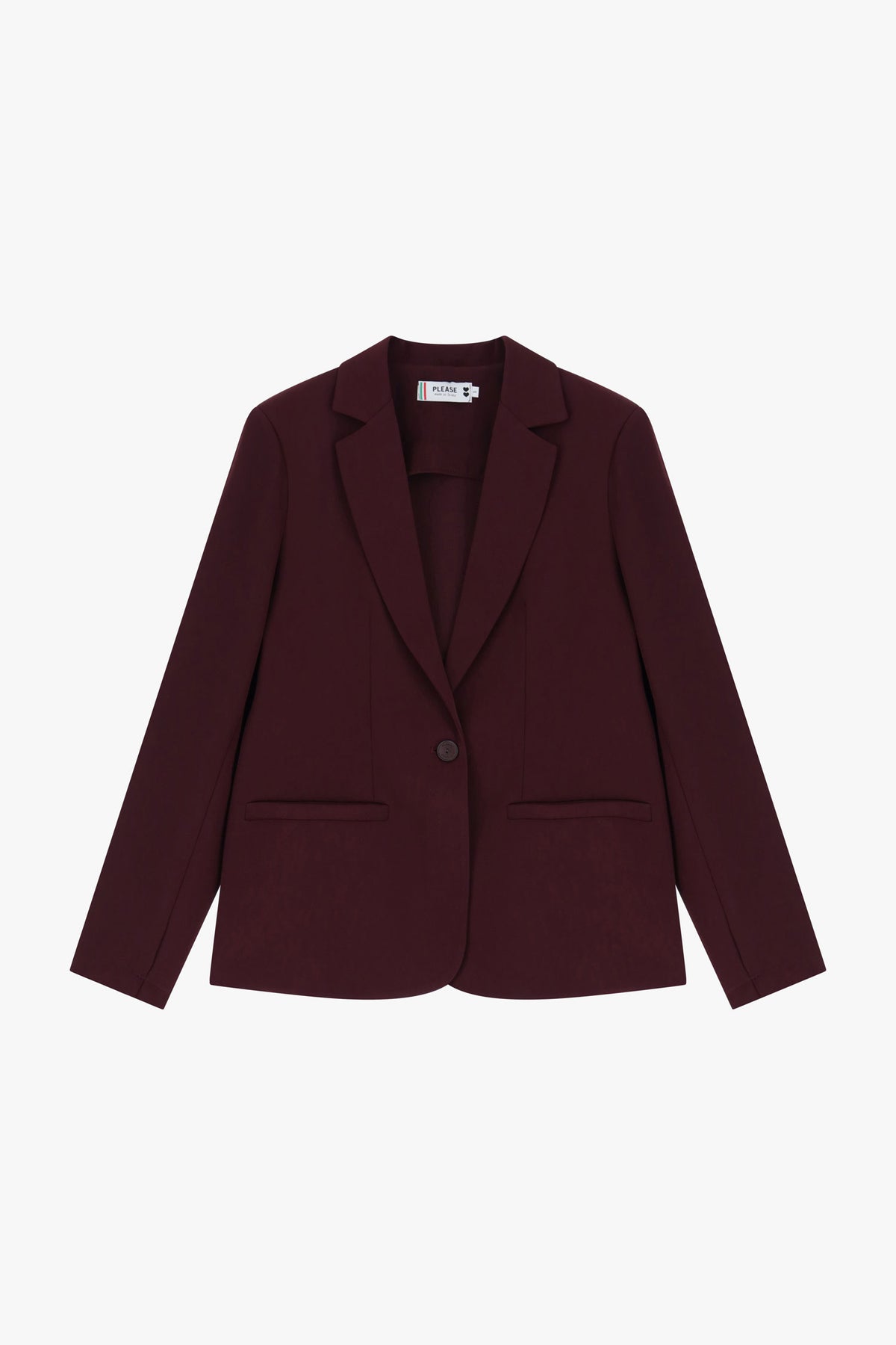 Blazer de tailleur femme – crêpe fluide, packshot, coloris bordeaux – Please