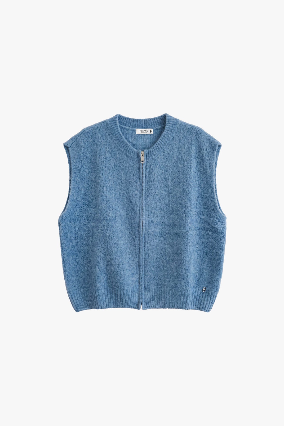 Gilet sans manches zippé femme, maille chinée bleu jean – Please