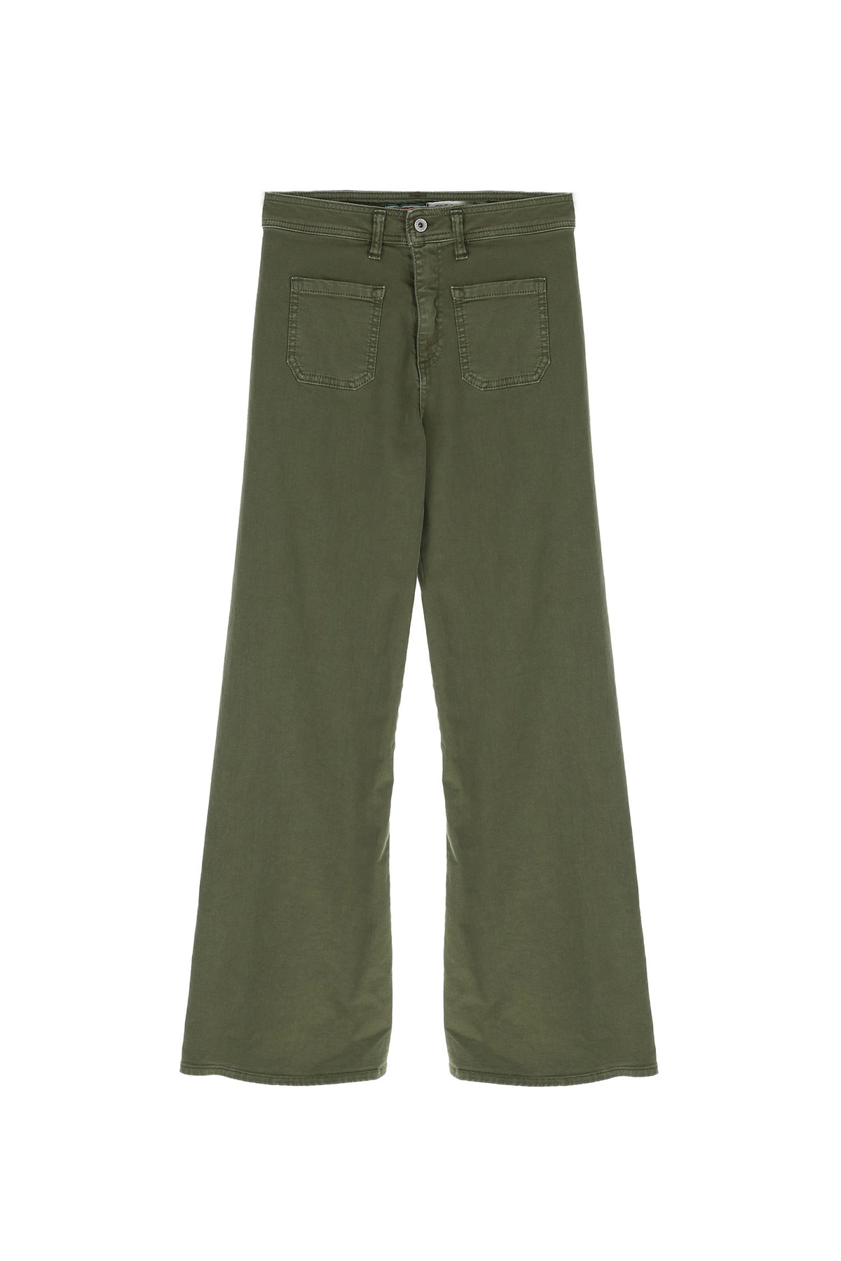 Jean évasé taille mi-haute à poches plaquées, coloris vert olive – Please