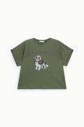 T-shirt femme ample à imprimé chien, coton kaki – Please