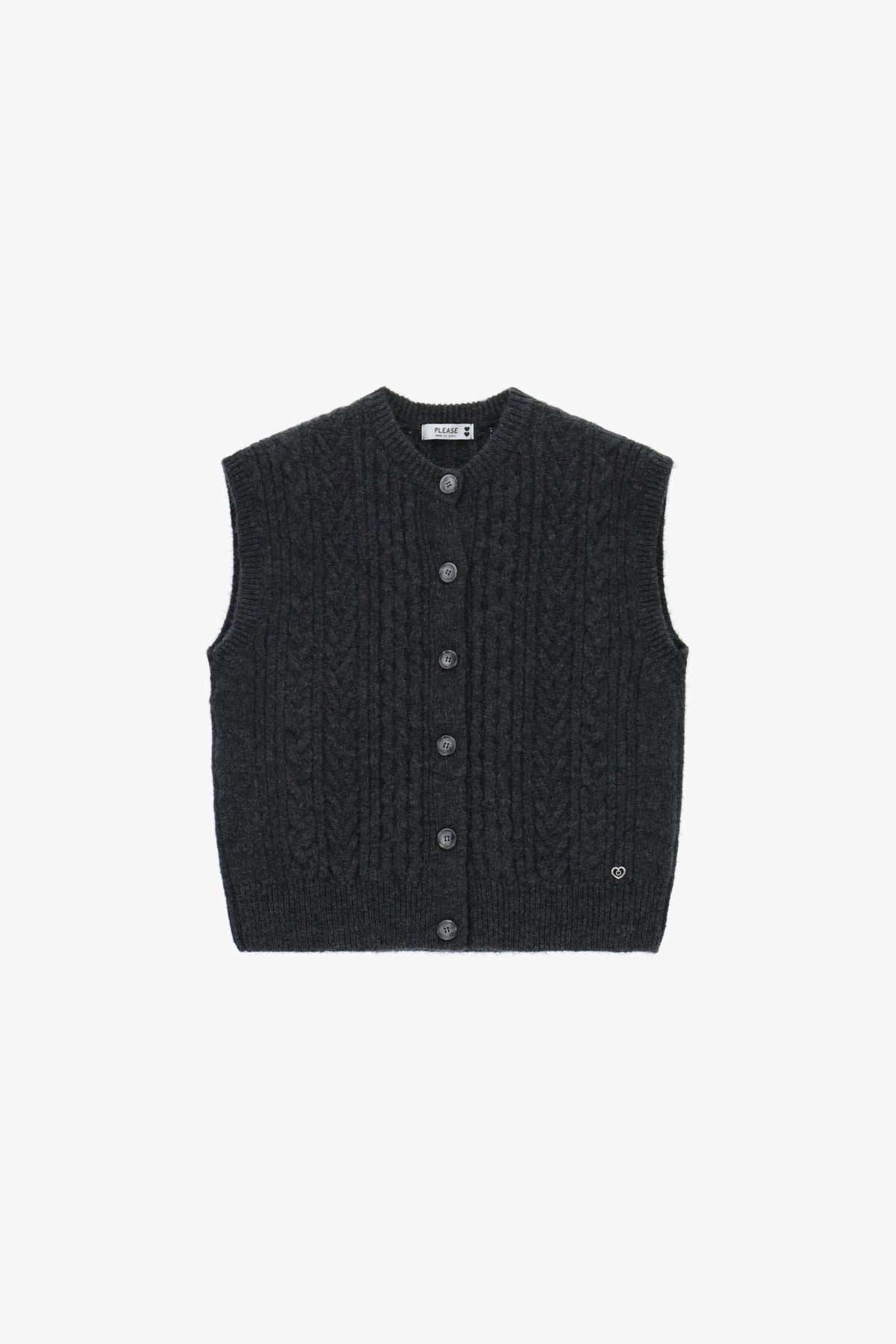 Gilet sans manches femme en maille torsadée, gris anthracite – Please