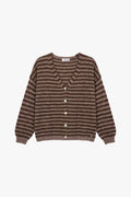 Cardigan femme rayé à col V, taupe et marron – Please