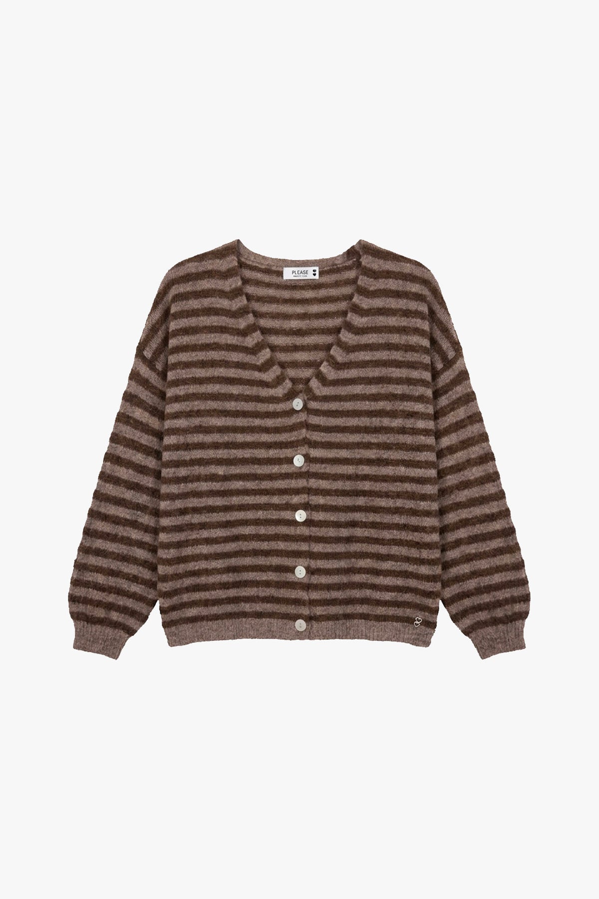 Cardigan femme rayé à col V, taupe et marron – Please