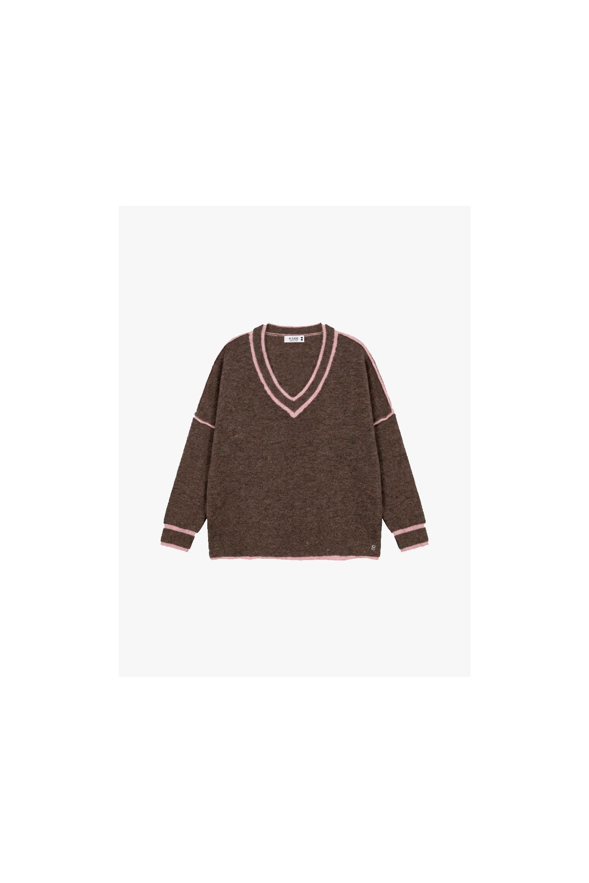 Pull col V femme à liserés contrastés, maille chinée – Please