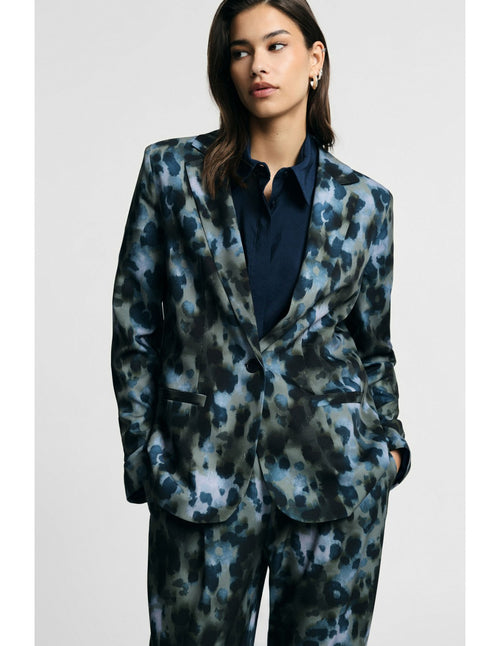 Blazer à revers imprimé feuillage Bleu et kaki Please