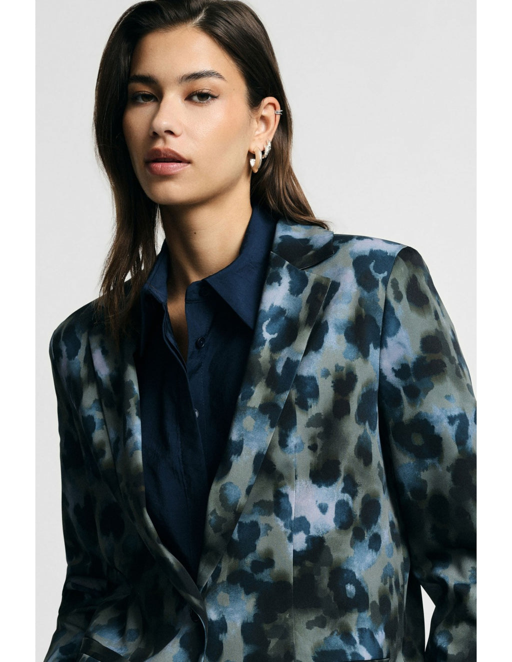 Blazer à revers imprimé feuillage Bleu et kaki Please
