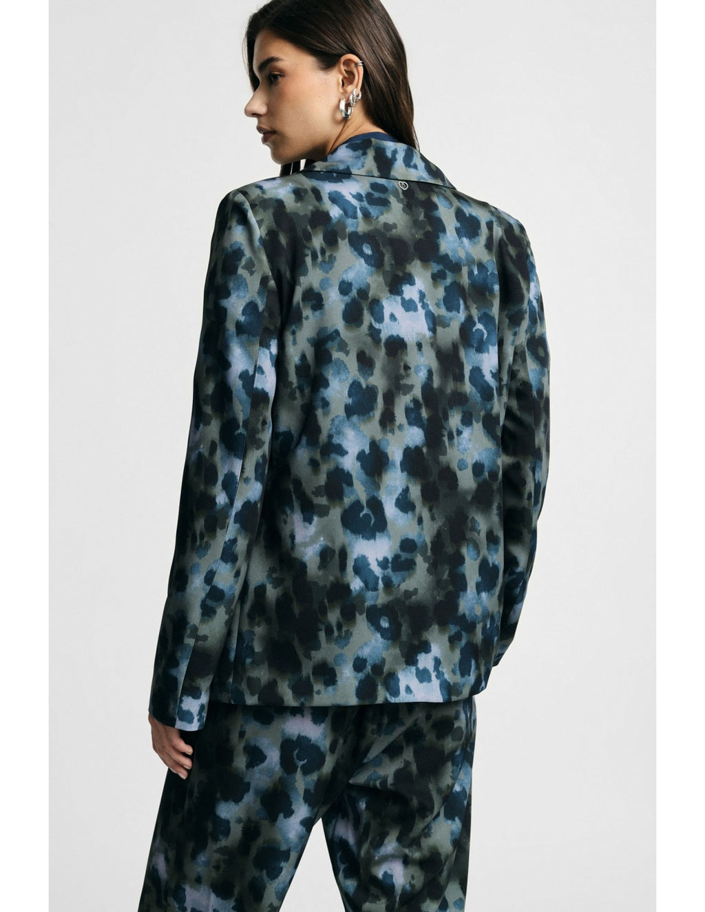 Blazer à revers imprimé feuillage Bleu et kaki Please