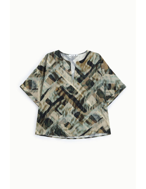 Blouse ample imprimé abstrait Taupe et kaki Please