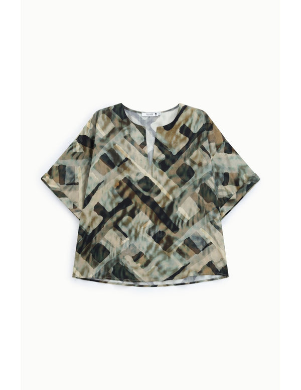 Blouse ample imprimé abstrait Taupe et kaki Please