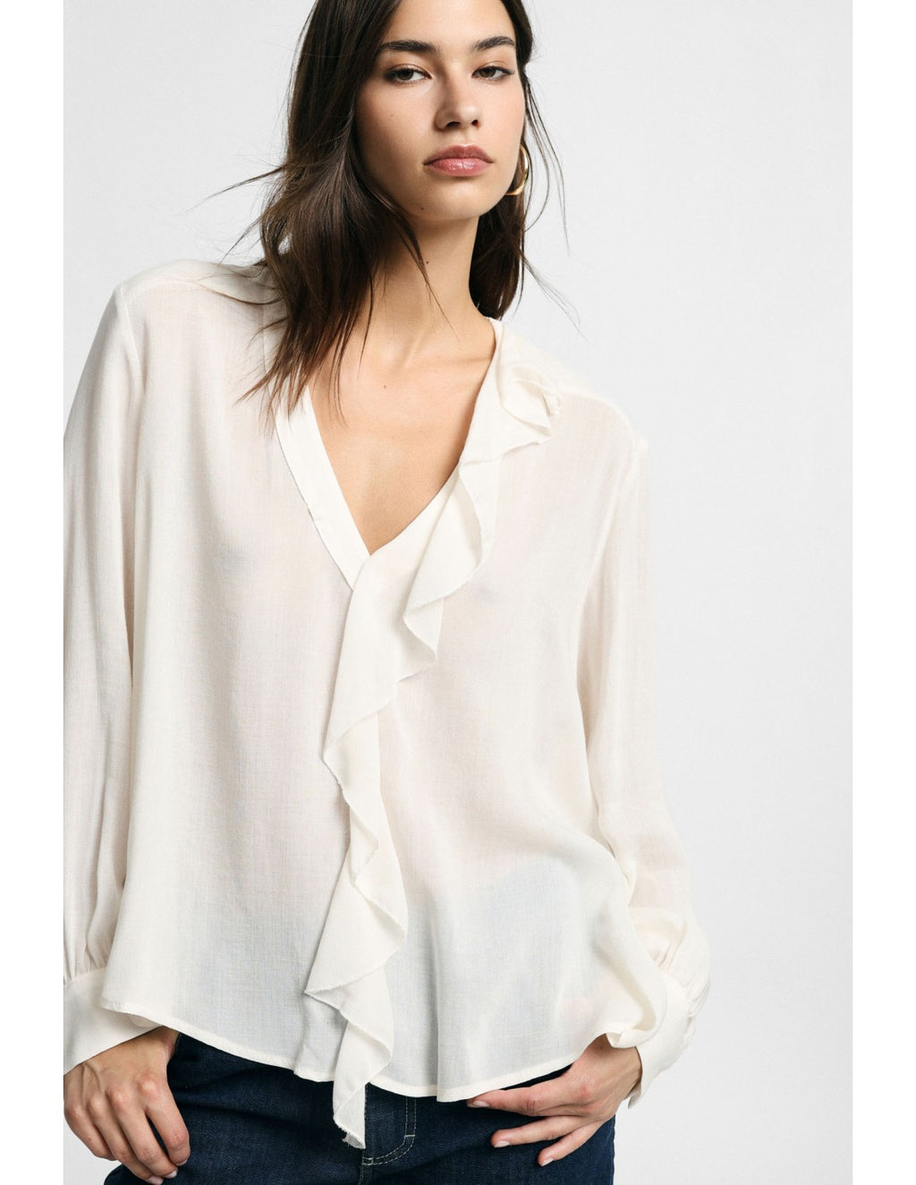 Blouse transparente à volants Écru Please
