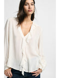 Blouse transparente à volants Écru Please