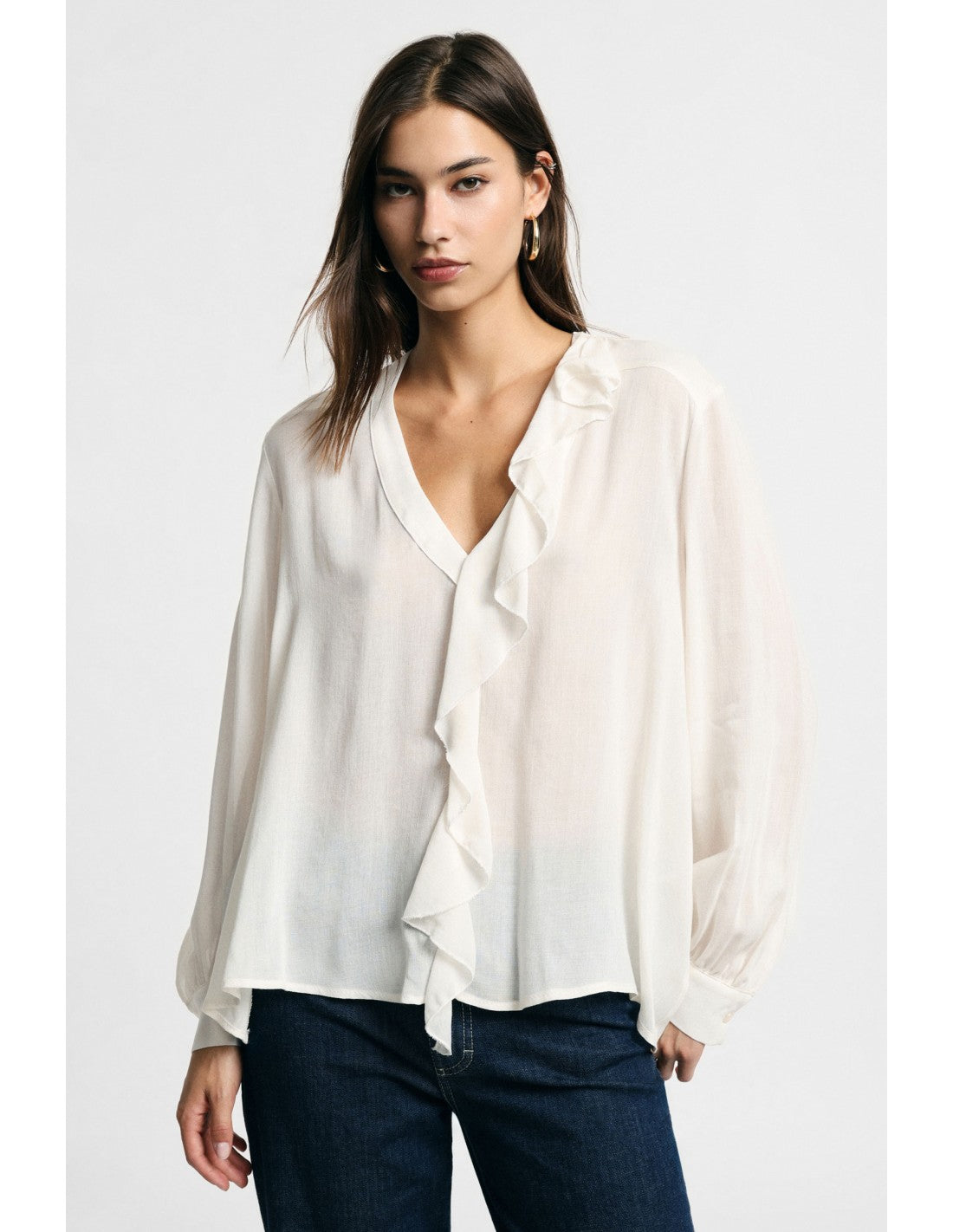 Blouse transparente à volants Écru Please