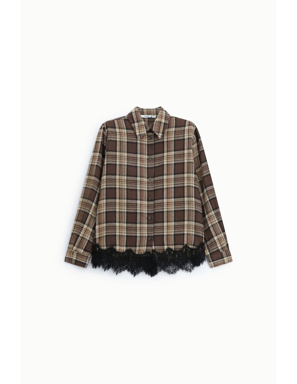 Chemise à carreaux bas en dentelle Chocolat et beige Please