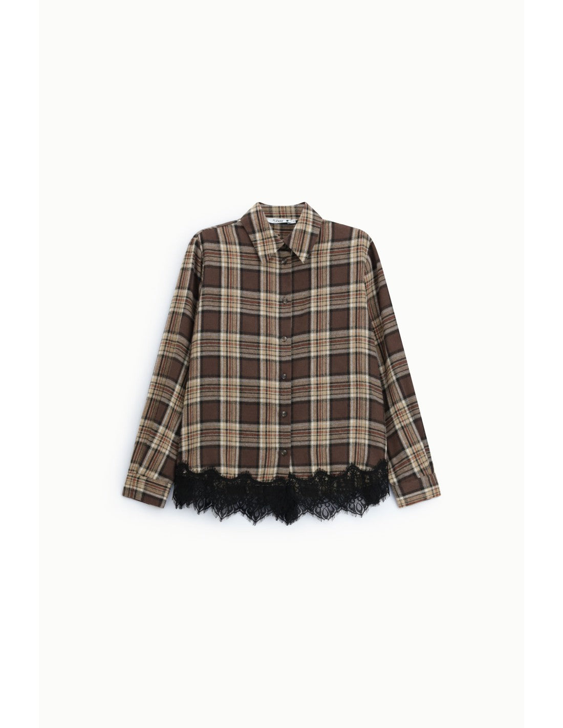 Chemise à carreaux bas en dentelle Chocolat et beige Please