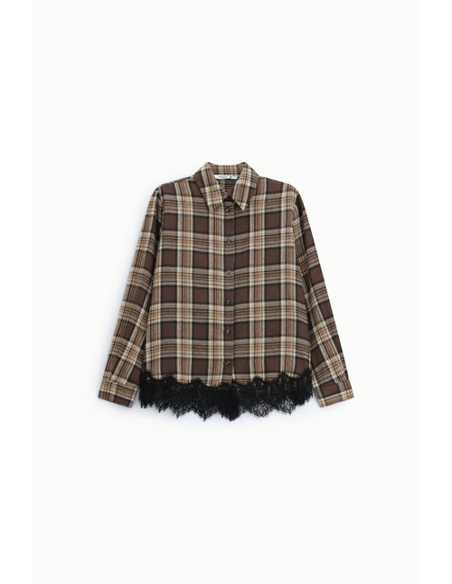 Chemise à carreaux bas en dentelle Chocolat et beige Please