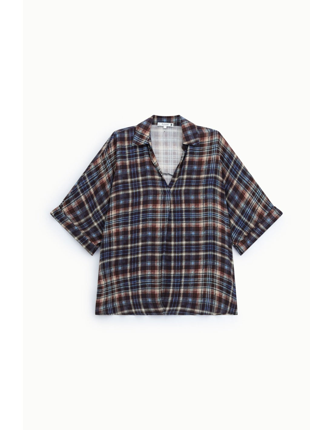 Chemise à carreaux manches courtes Bleu marine Please