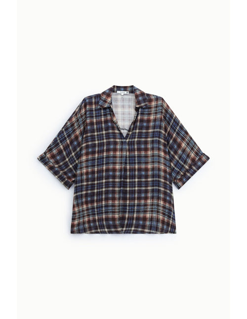 Chemise à carreaux manches courtes Bleu marine Please