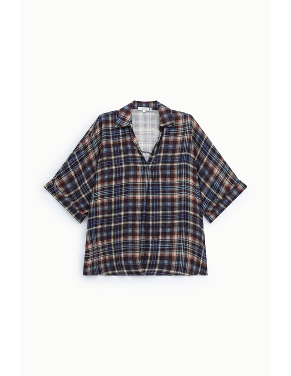 Chemise à carreaux manches courtes Bleu marine Please