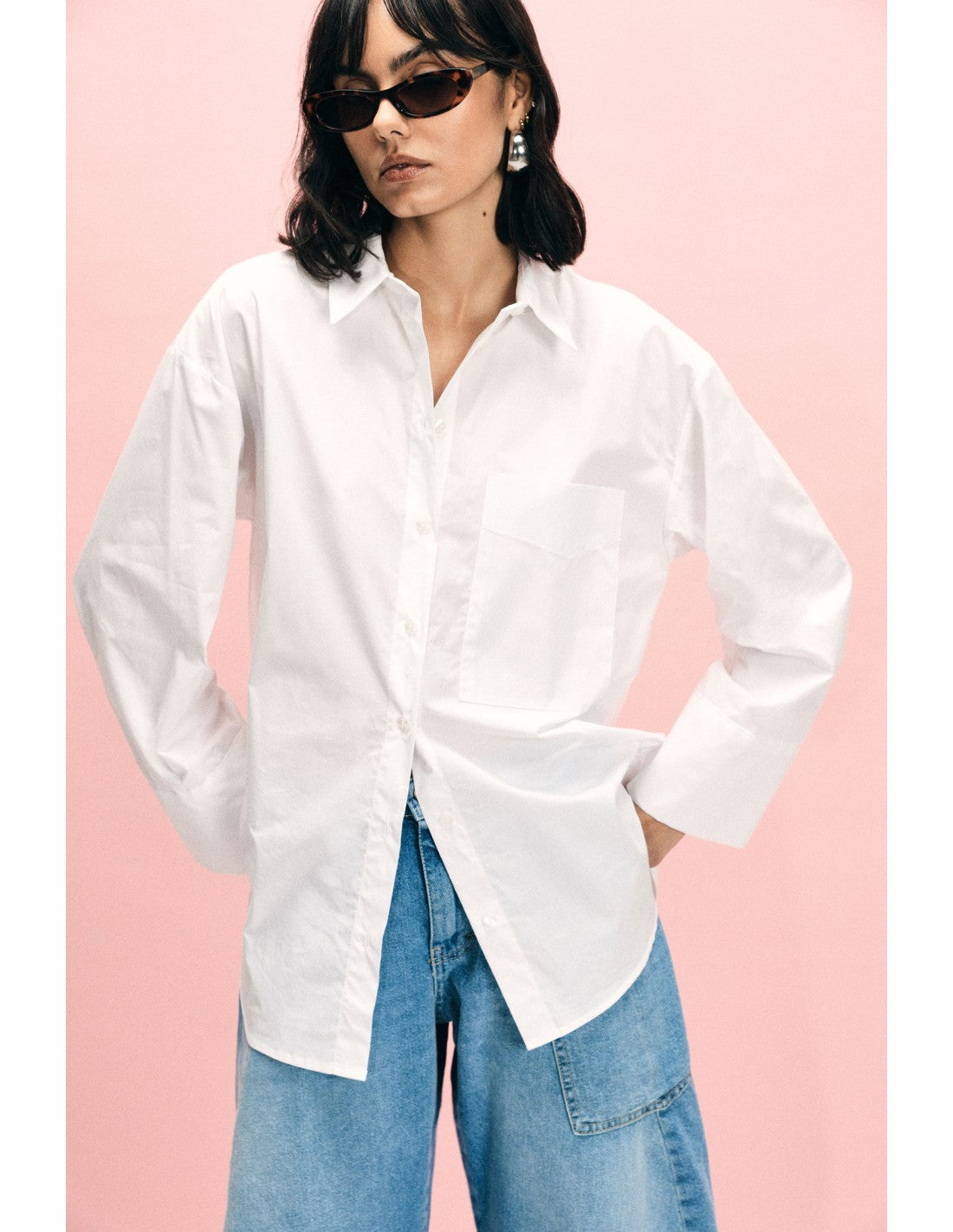 Chemise oversize poche poitrine Blanc Please