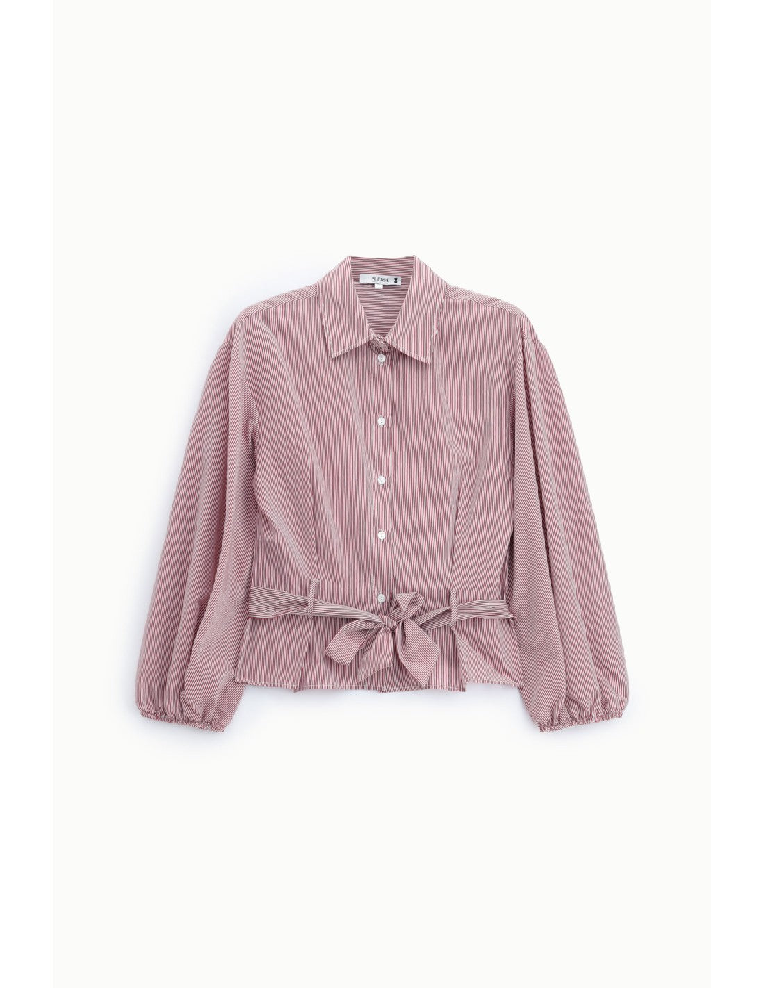 Chemise rayée nouée à la taille Bordeaux et blanc Please