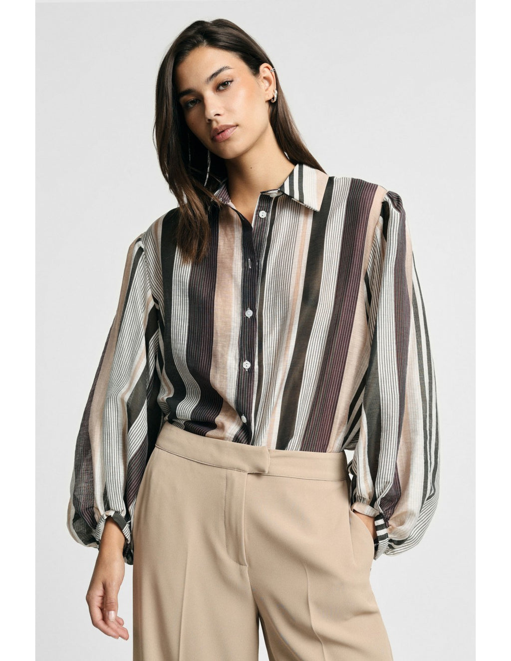 Chemise rayures verticales manches ballon Multicolore Please